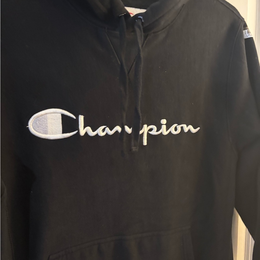 Champion Black Hoodie with White Logo sz small - Picture 2 of 7